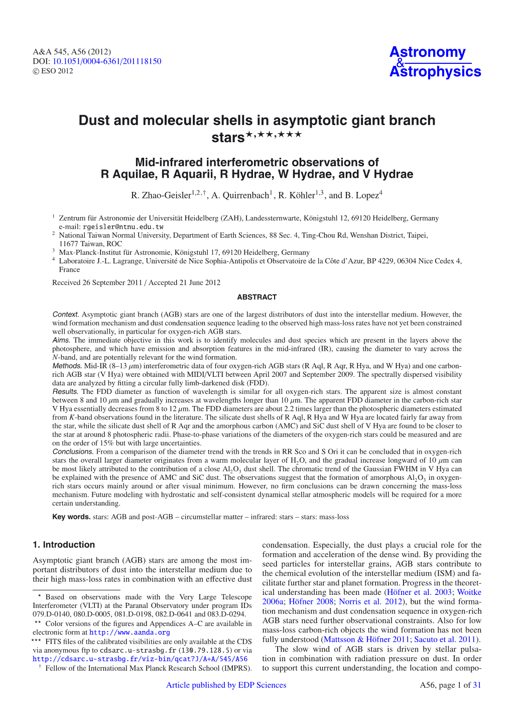 Dust and Molecular Shells in Asymptotic Giant Branch Stars⋆⋆⋆⋆⋆⋆