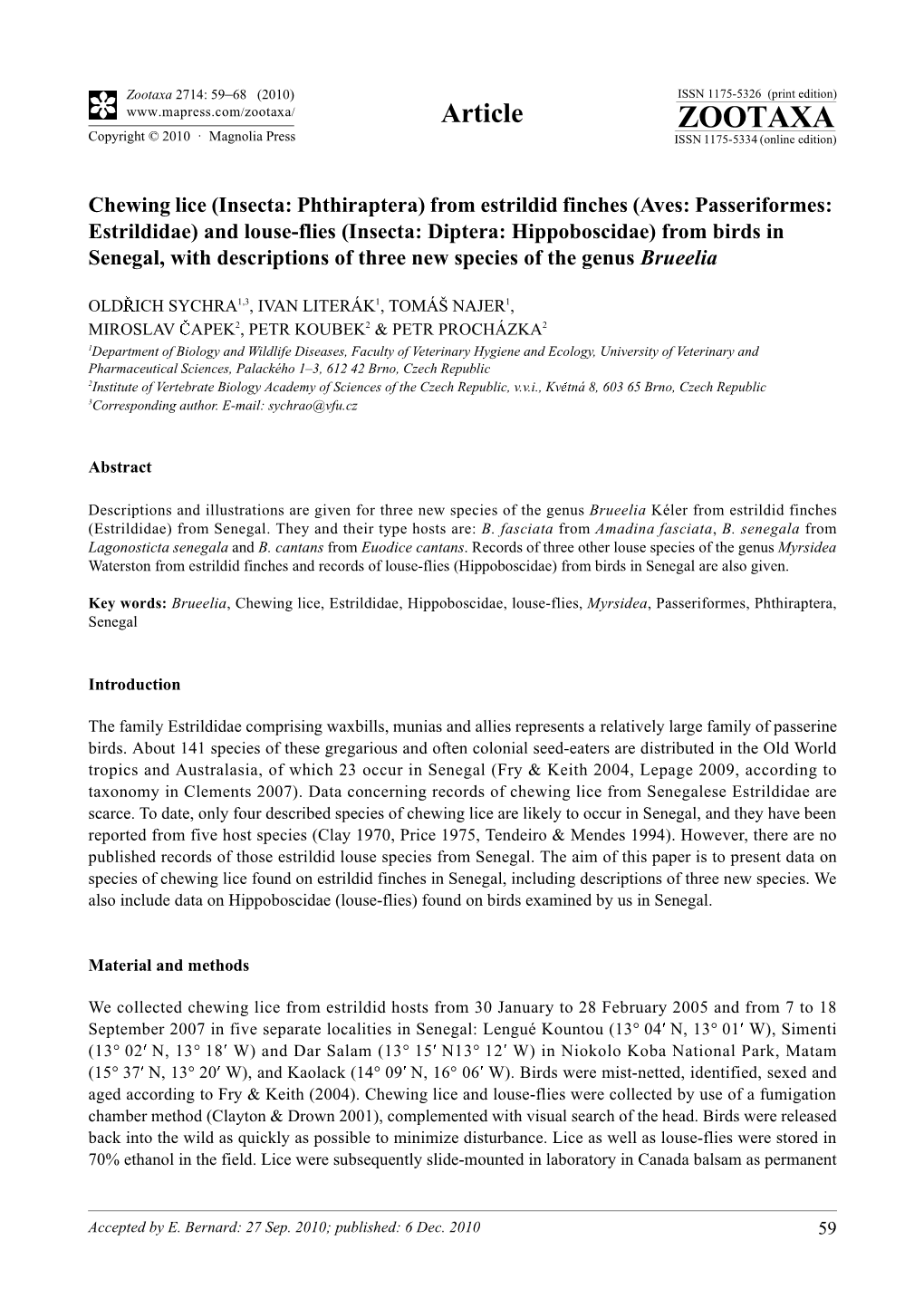 Chewing Lice (Insecta: Phthiraptera) from Estrildid Finches (Aves