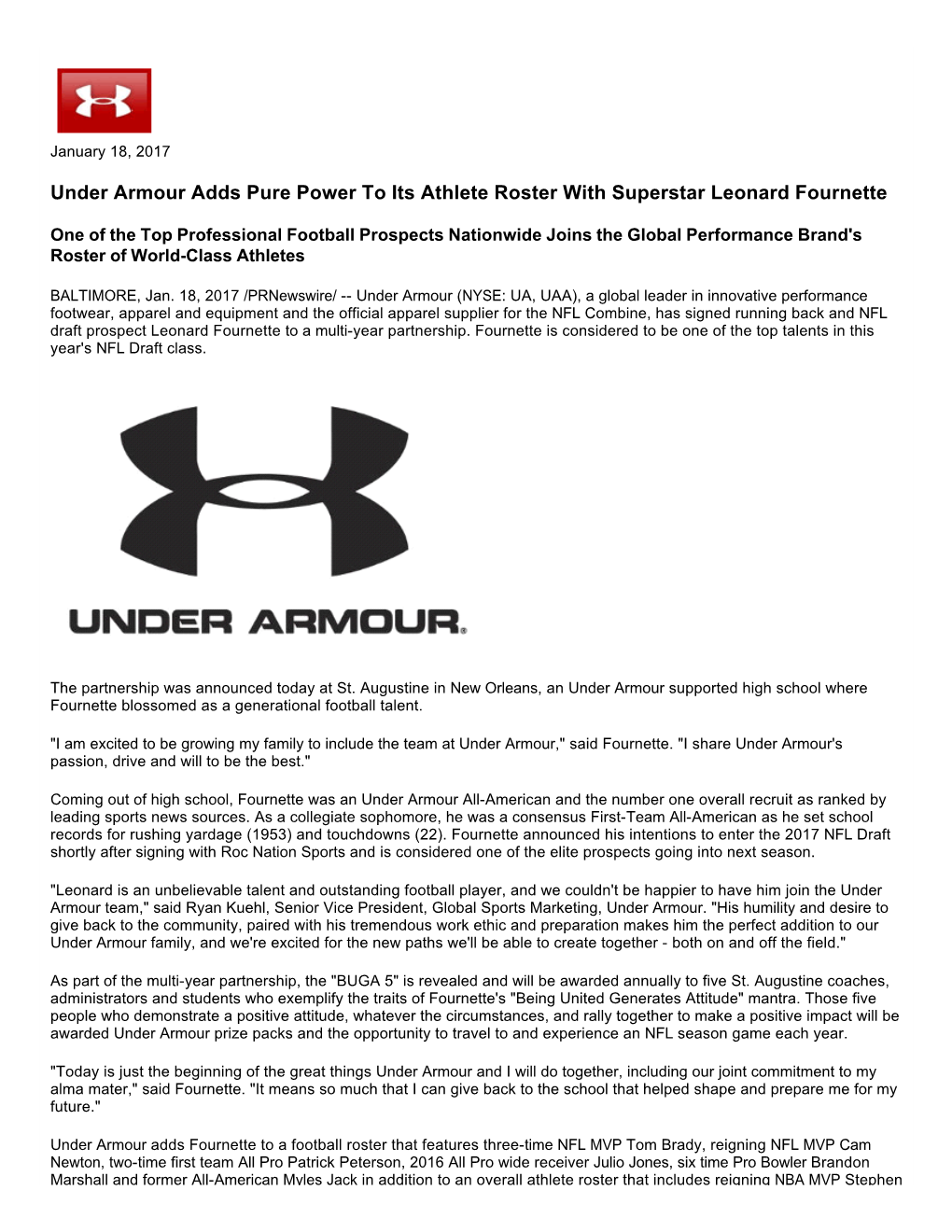 Under Armour Adds Pure Power to Its Athlete Roster with Superstar Leonard Fournette