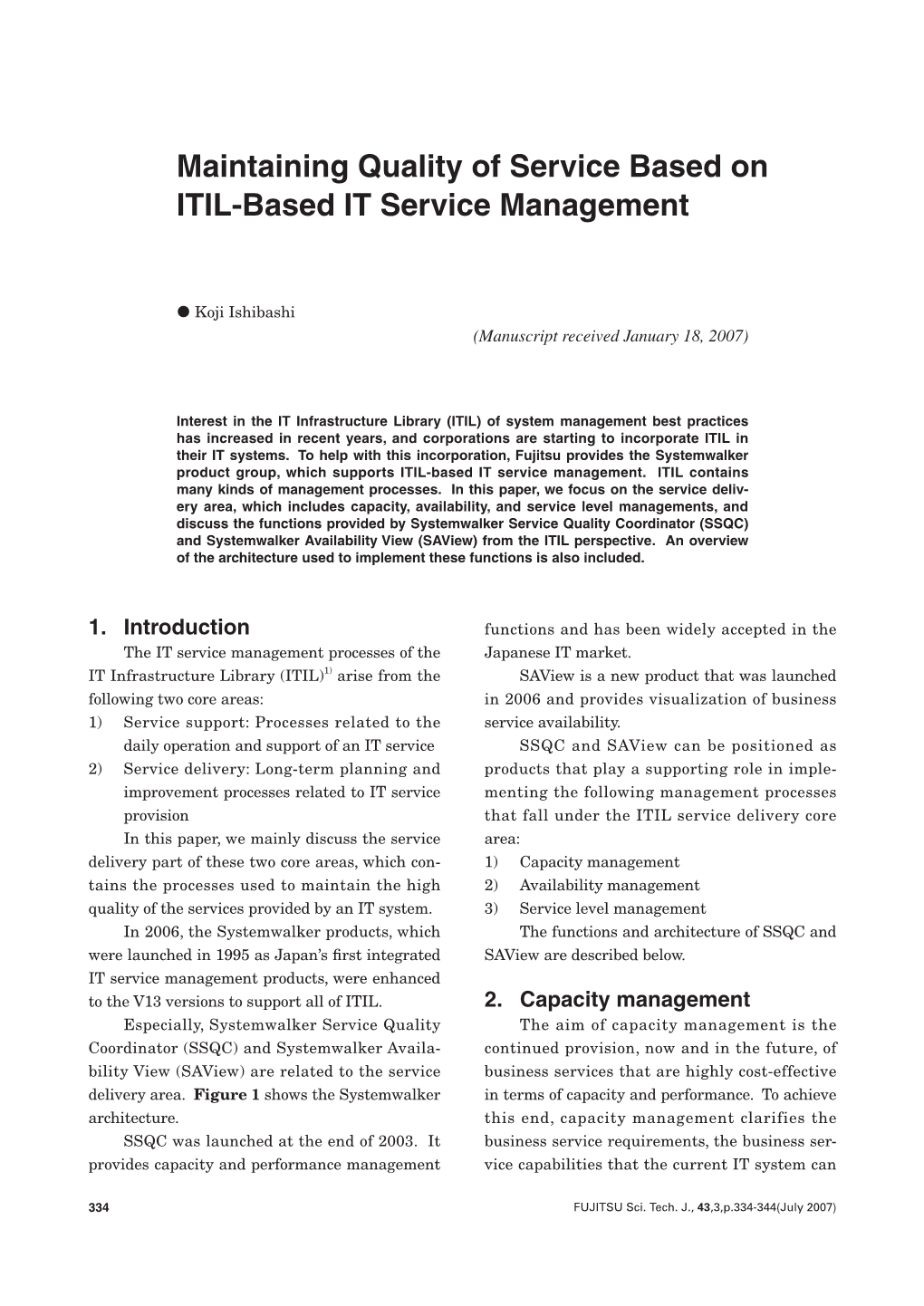 Maintaining Quality of Service Based on ITIL-Based IT Service Management