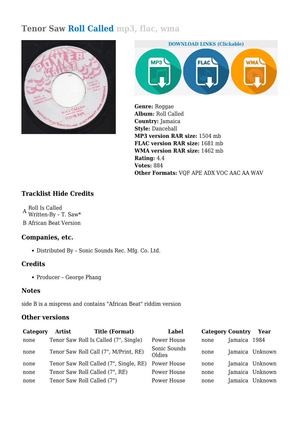 Tenor Saw Roll Called Mp3, Flac, Wma