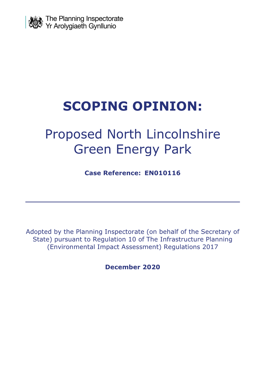 SCOPING OPINION: Proposed North Lincolnshire Green Energy Park