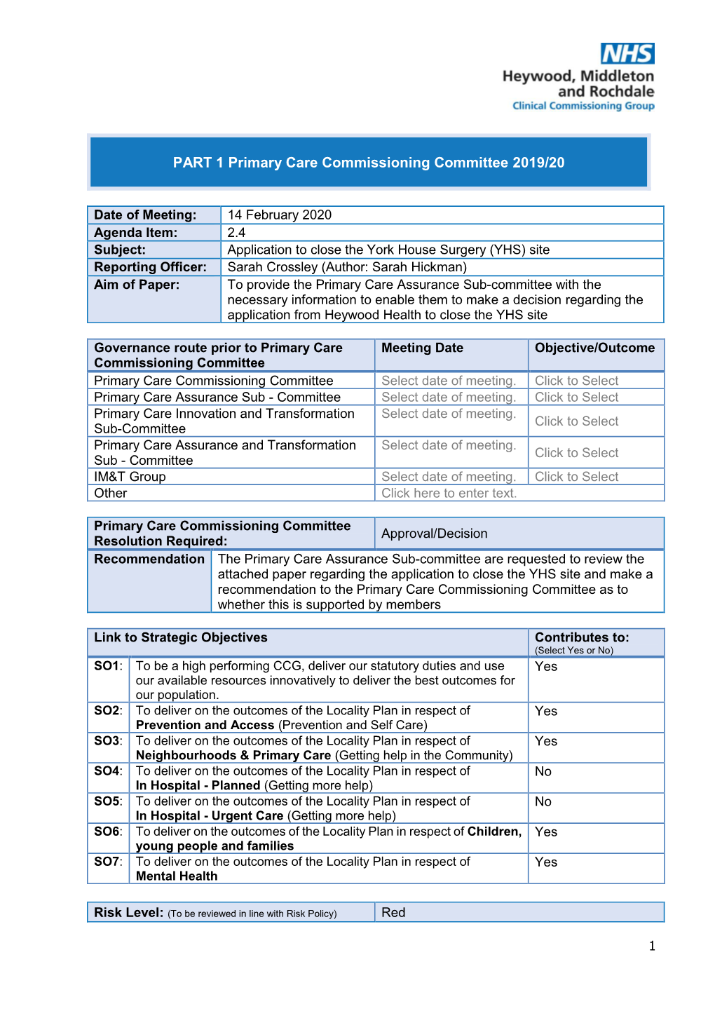 PART 1 Primary Care Commissioning Committee 2019/20