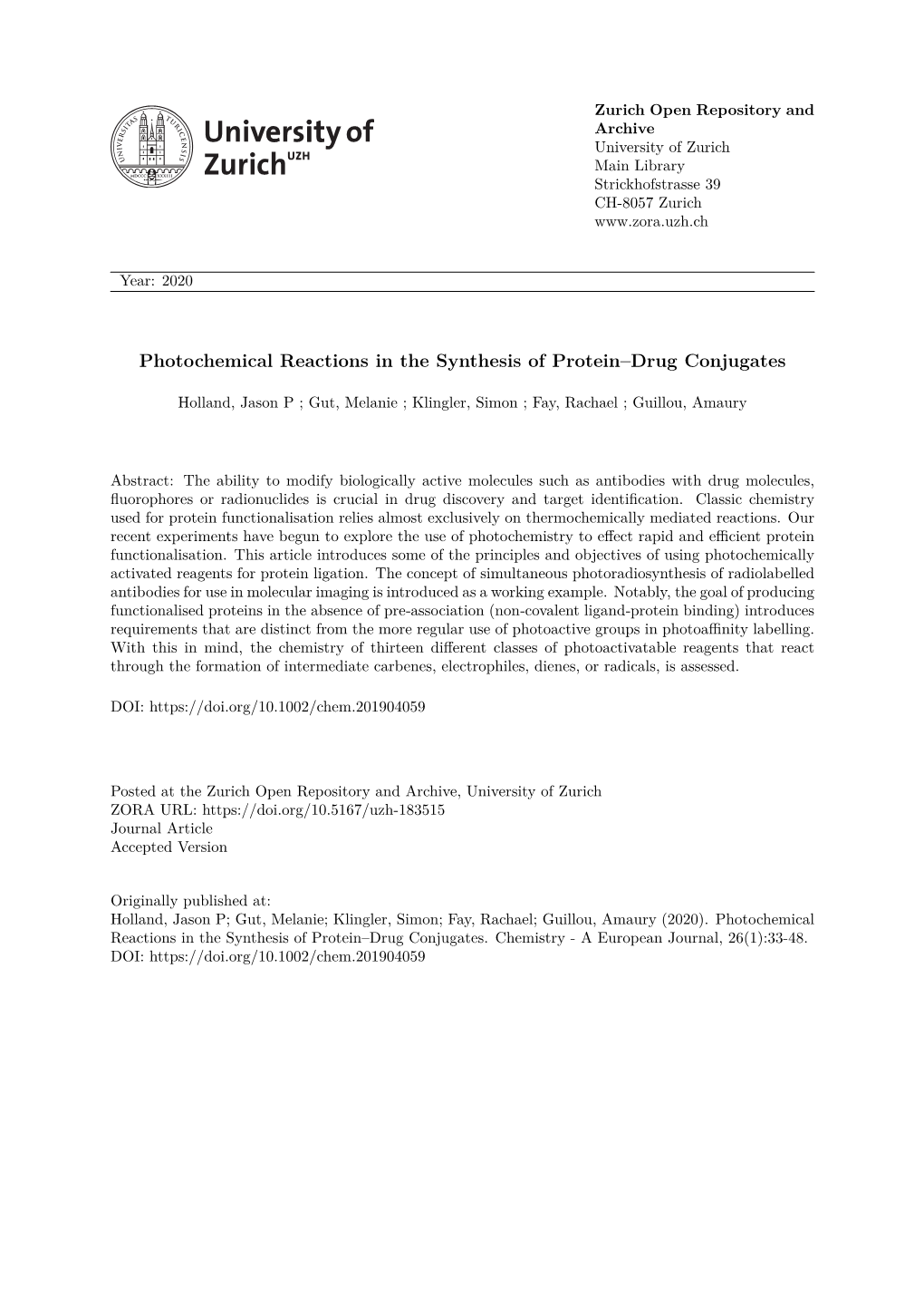 'Photochemical Reactions in the Synthesis of Protein–Drug Conjugates'