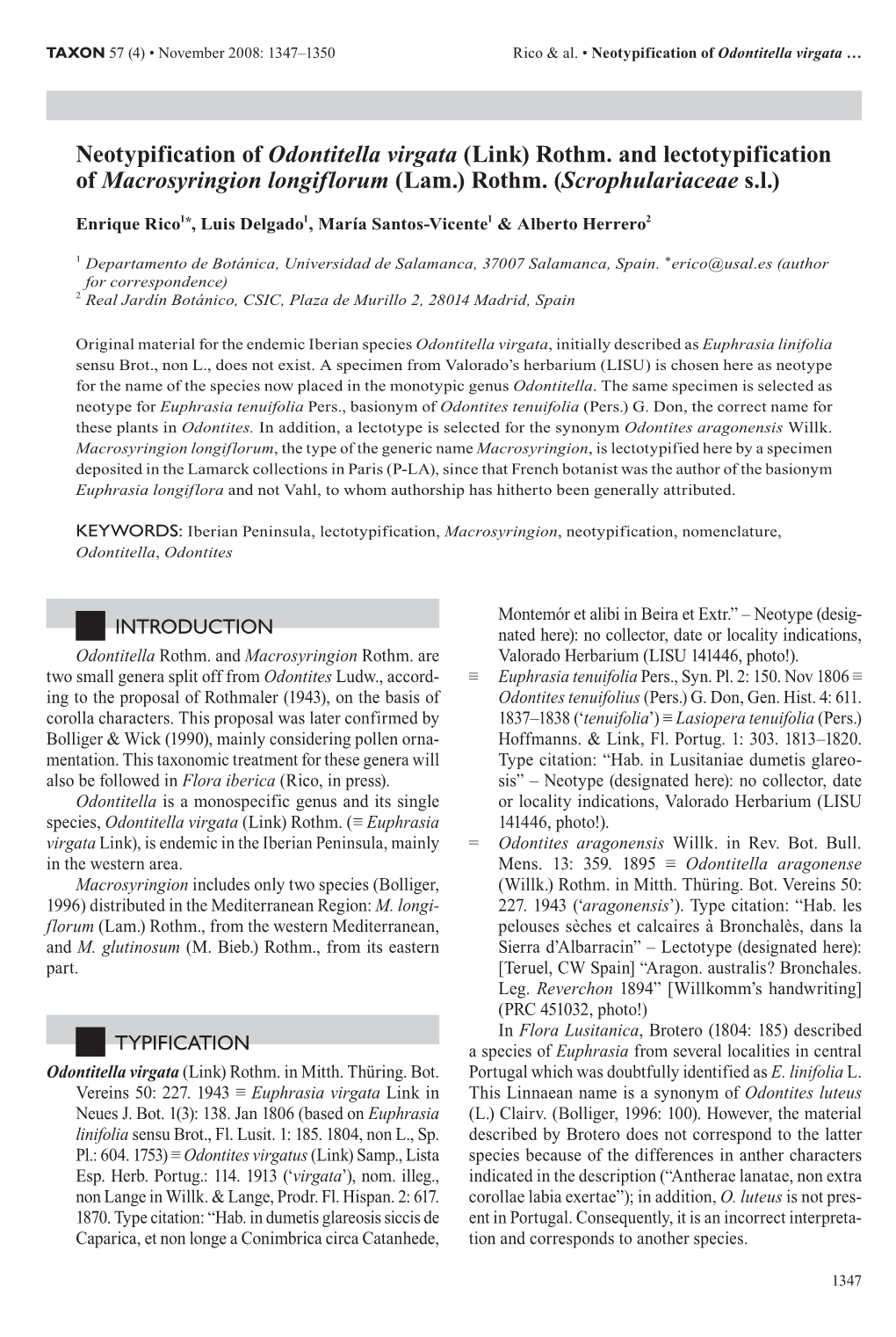 Neotypification of Odontitella Virgata (Link) Rothm