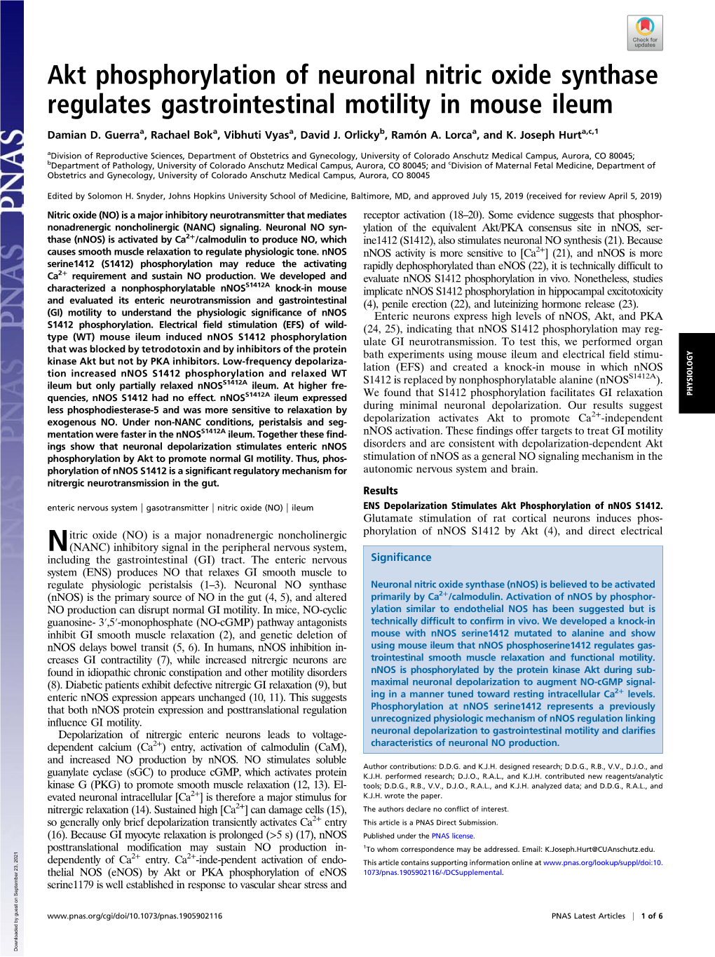 Akt Phosphorylation of Neuronal Nitric Oxide Synthase Regulates Gastrointestinal Motility in Mouse Ileum