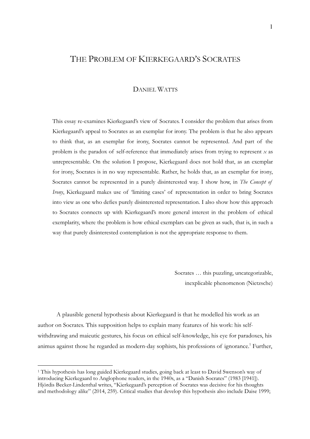 Kierkegaard's Socrates: a Venture in Evolutionary Theory.” Modern Theology 17(4): 442-473