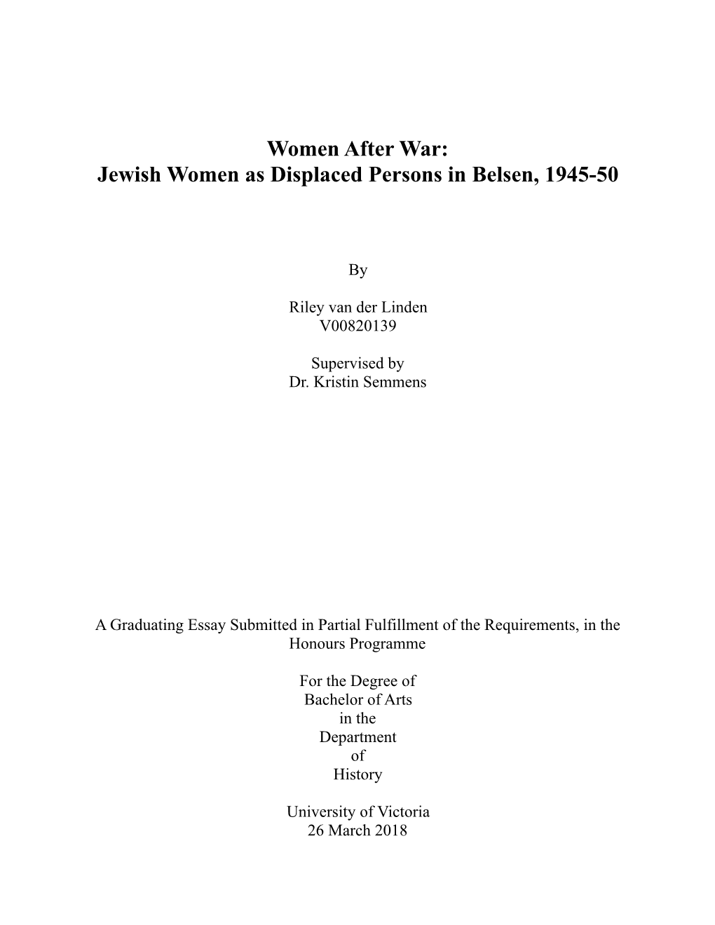 Van Der Linden, R: Women After War: Jewish