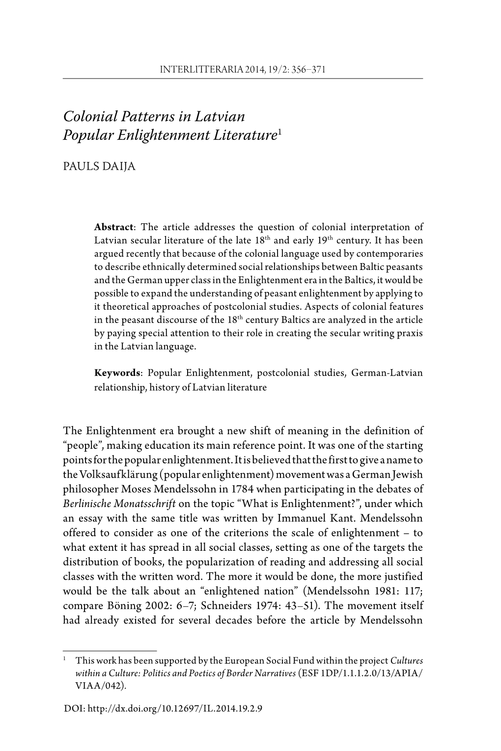 Colonial Patterns in Latvian Popular Enlightenment Literature1