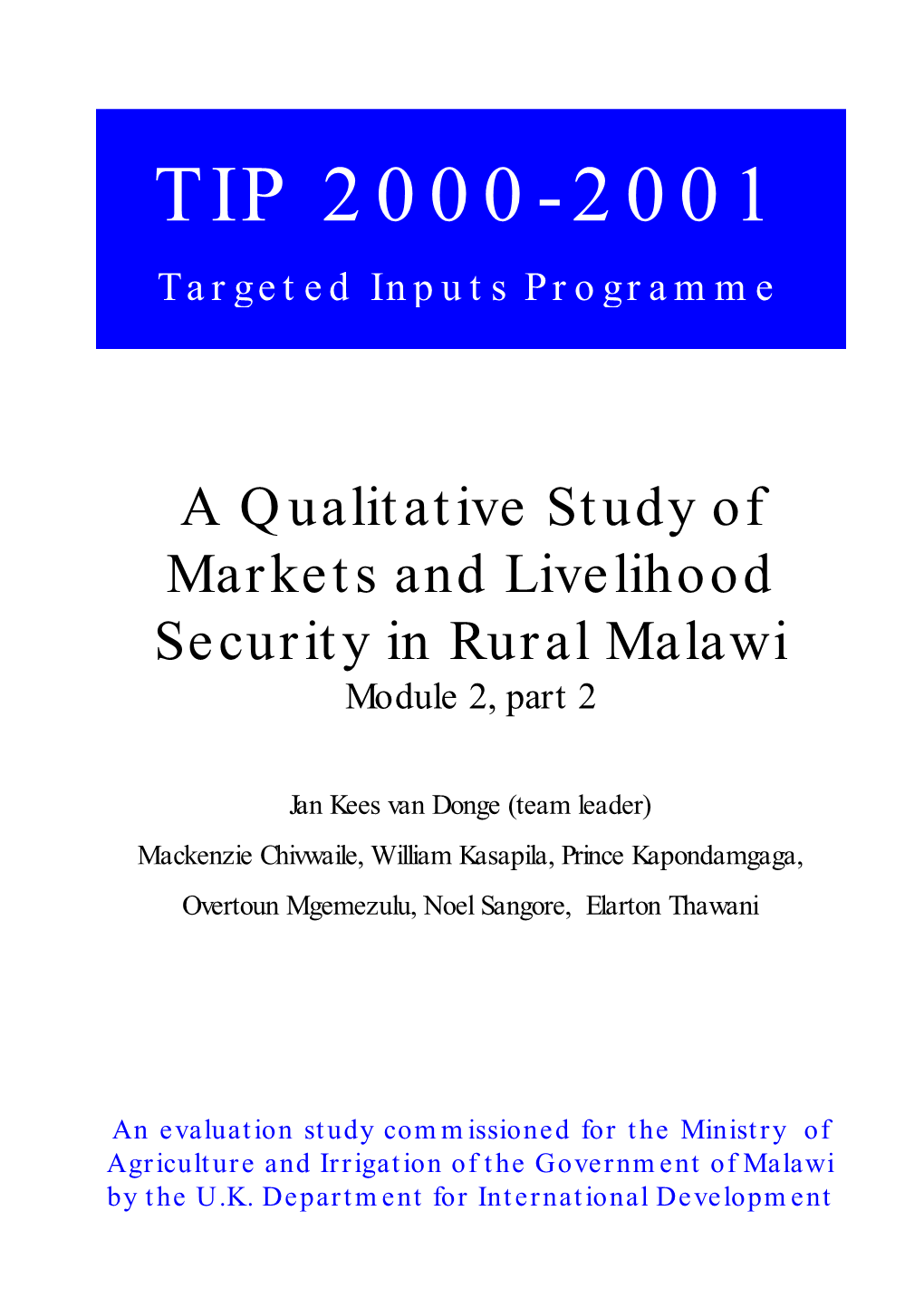 A Qualitative Study of Markets and Livelihood Security in Rural Malawi Module 2, Part 2