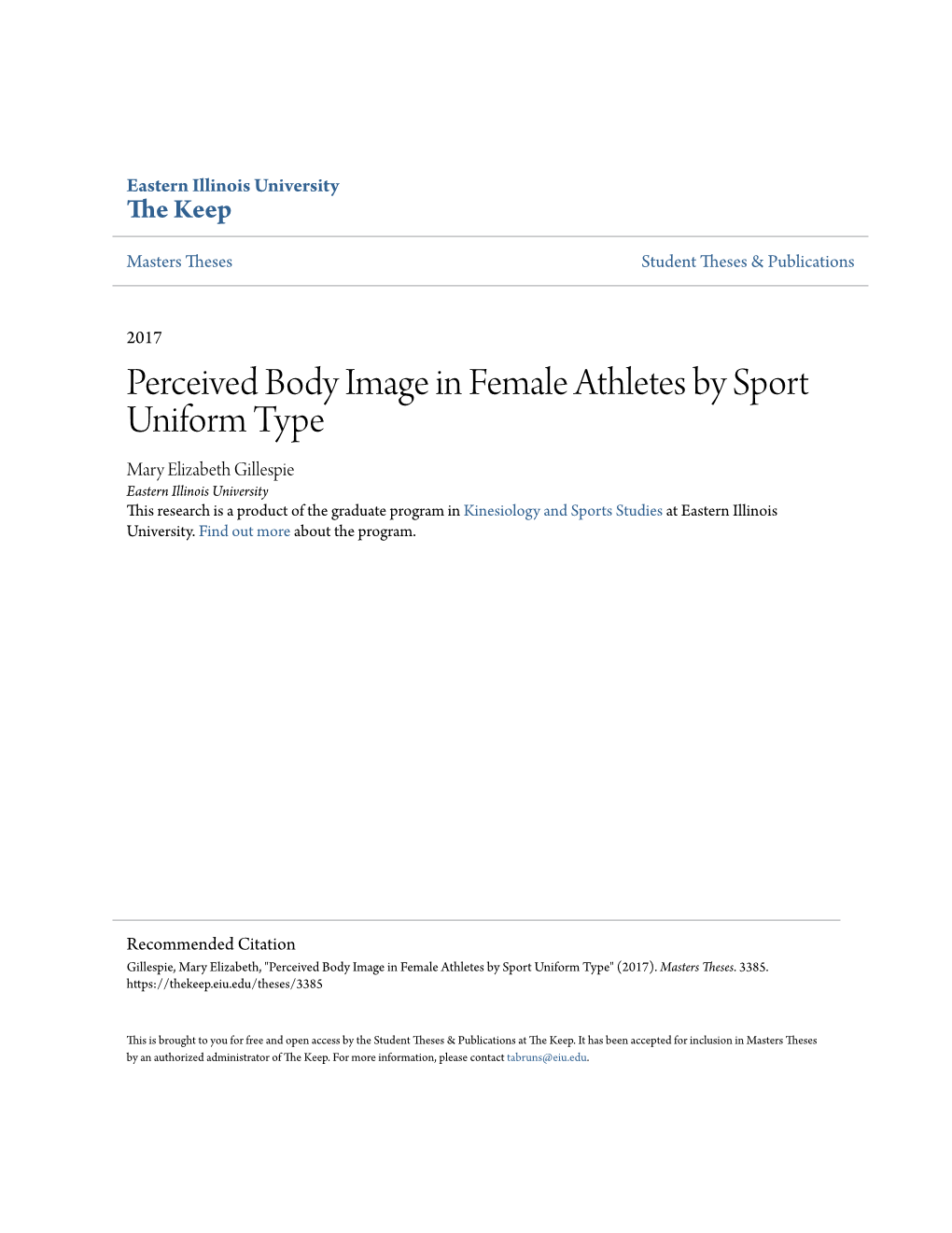 Perceived Body Image in Female Athletes by Sport Uniform Type