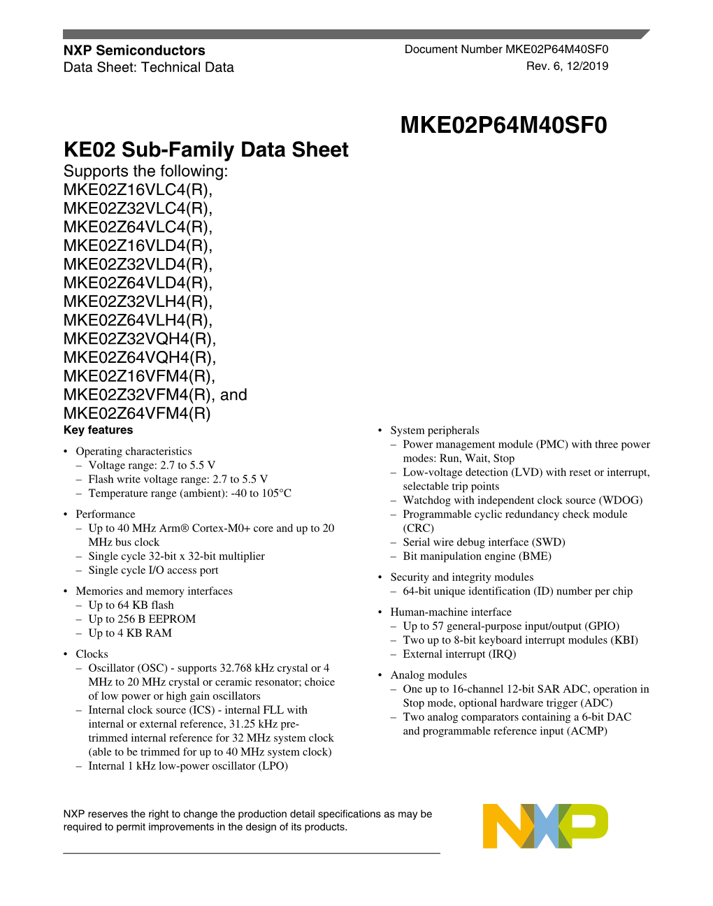 KE02 Sub-Family Data Sheet