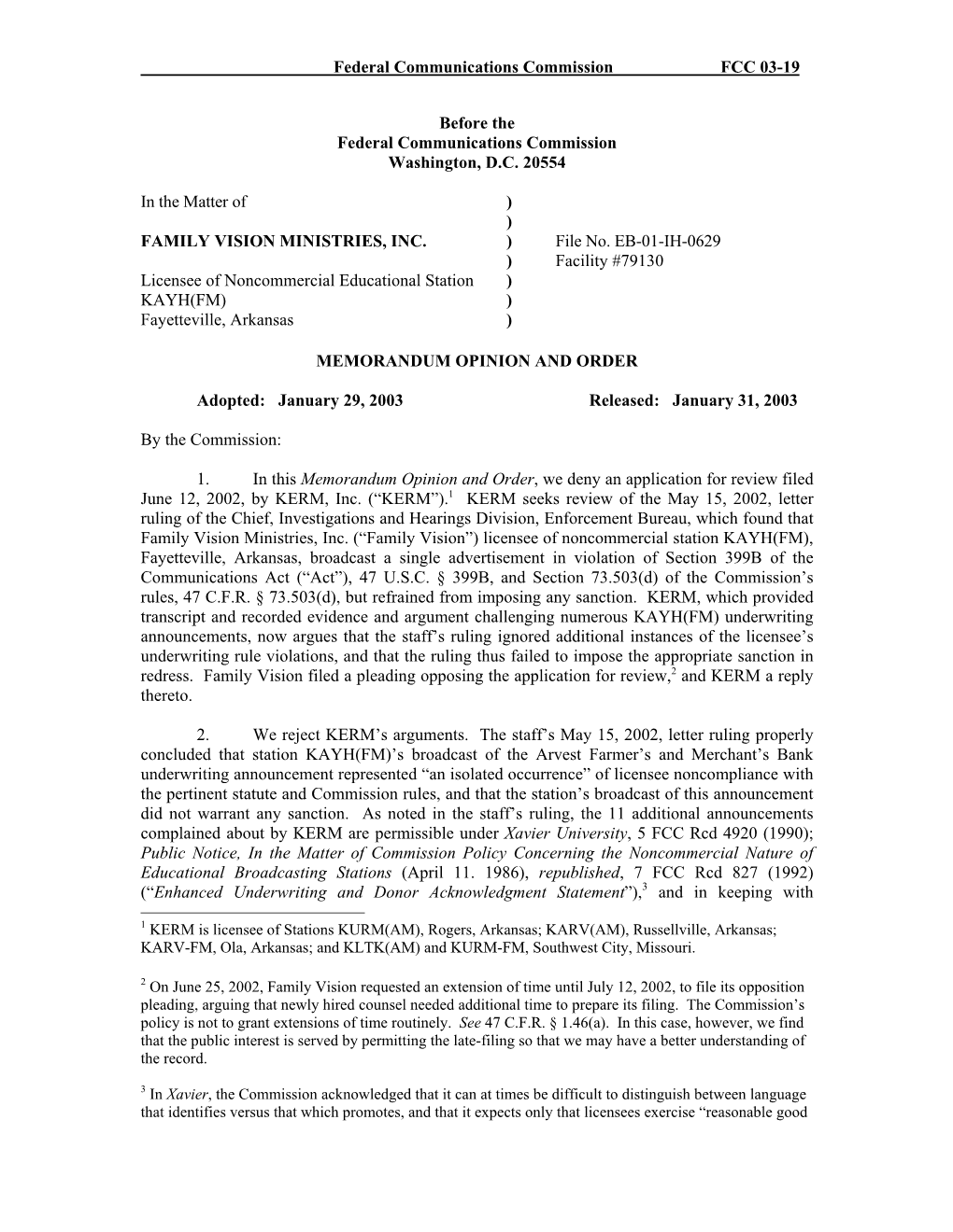 Federal Communications Commission FCC 03-19 Before the Federal