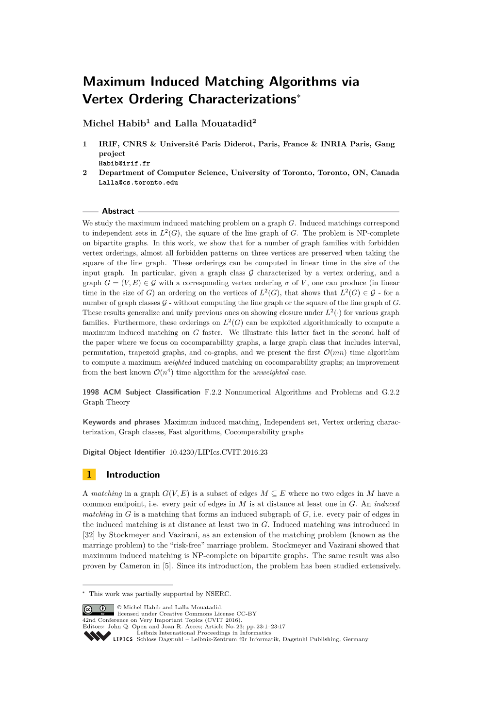 Maximum Induced Matching Algorithms Via Vertex Ordering Characterizations