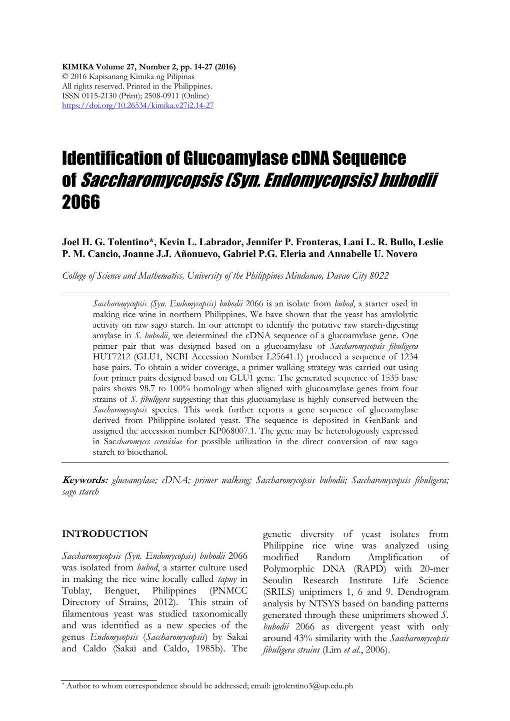 Of Saccharomycopsis (Syn