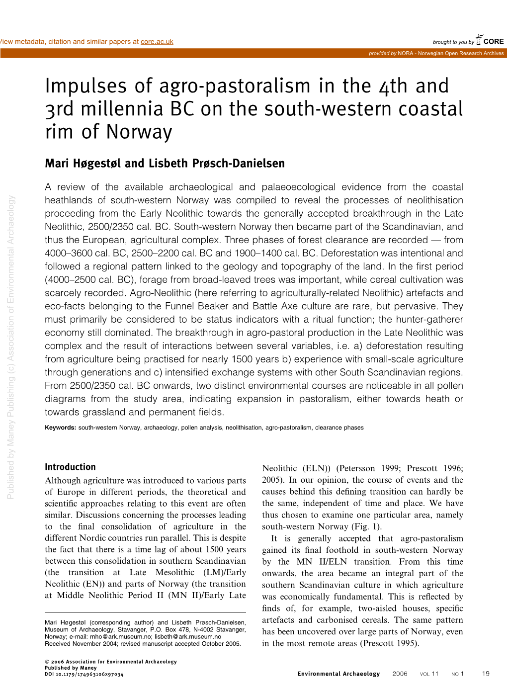 Impulses of Agro-Pastoralism in the 4Th and 3Rd Millennia BC on The