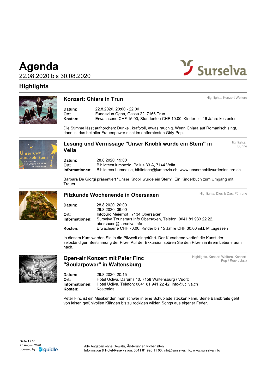 Agenda 22.08.2020 Bis 30.08.2020 Highlights