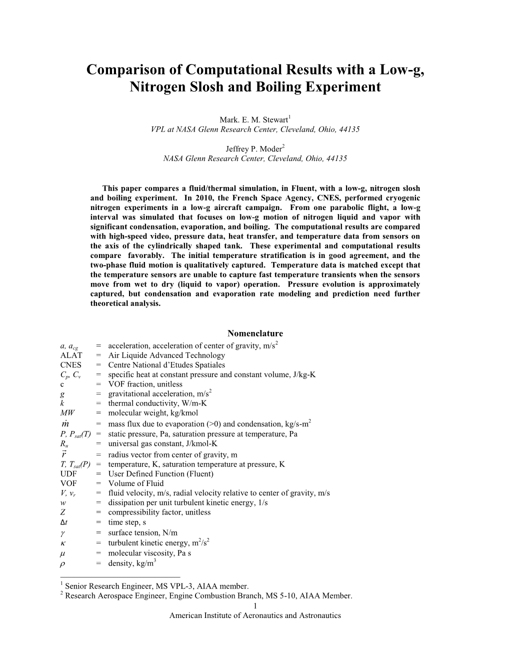 Comparison of Computational Results with a Low-G Nitrogen Slosh And