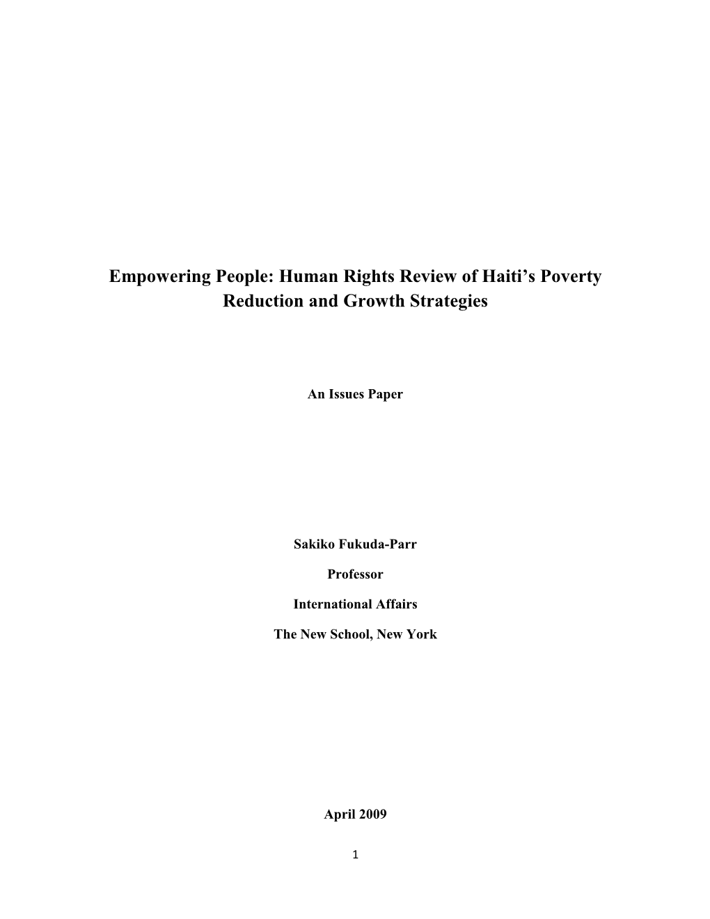 Empowering People: Human Rights Review of Haiti's Poverty Reduction