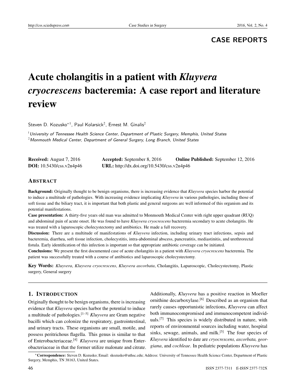 Acute Cholangitis in a Patient with Kluyvera Cryocrescens Bacteremia: a Case Report and Literature Review