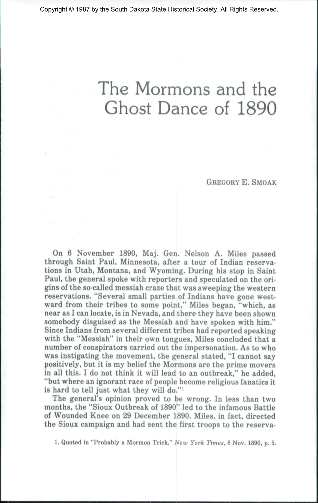The Mormons and the Ghost Dance of 1890
