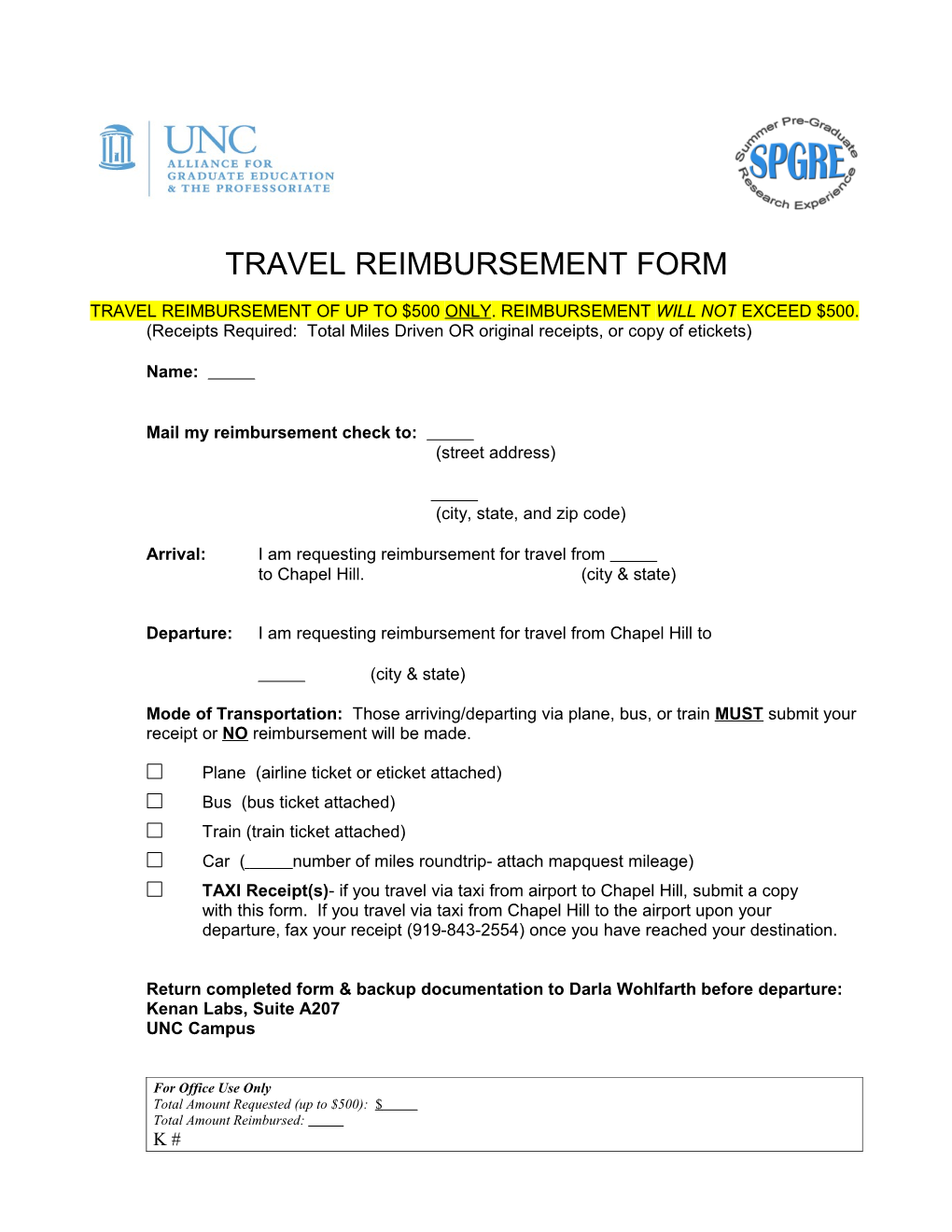 Travel Reimbursement Form