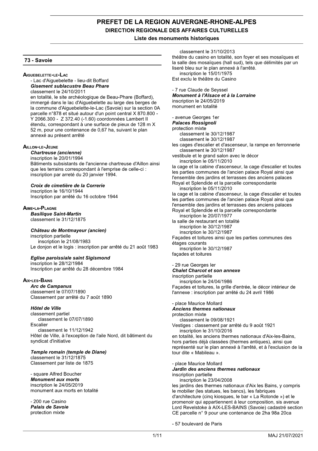 Edifices Protégés Au Titre Des Monuments Historiques De La Savoie Pdf 115 Ko