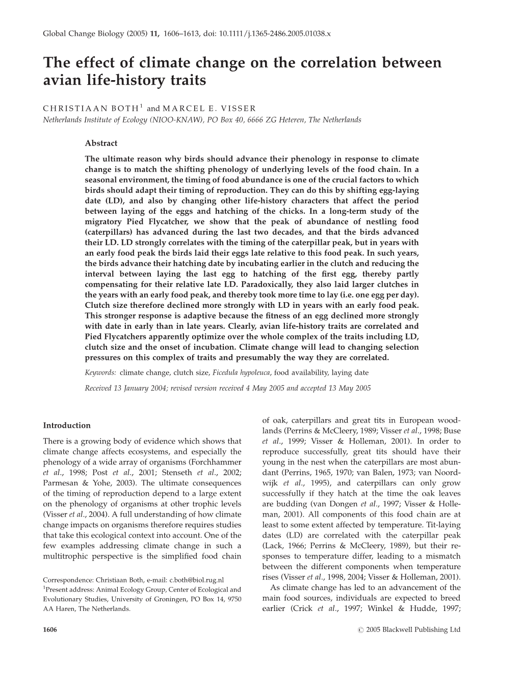 The Effect of Climate Change on the Correlation Between Avian Life-History Traits