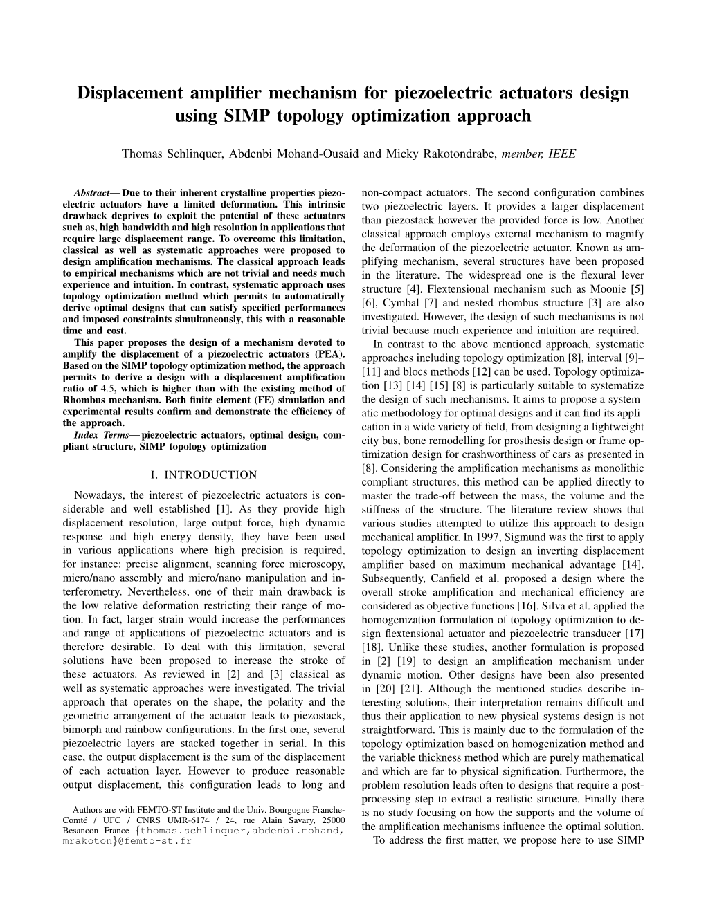 Displacement Amplifier Mechanism for Piezoelectric Actuators Design