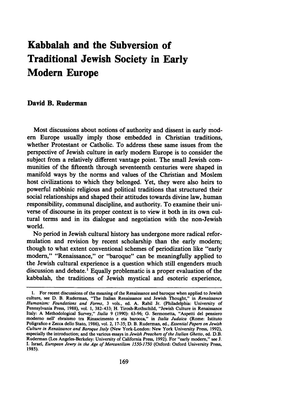 Kabbalah and the Subversion of Traditional Jewish Society in Early Modern Europe