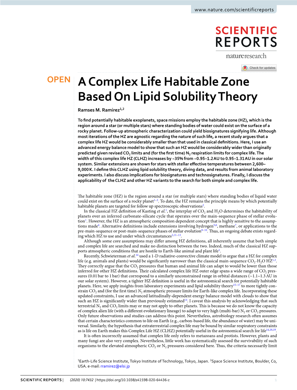 A Complex Life Habitable Zone Based on Lipid Solubility Theory Ramses M