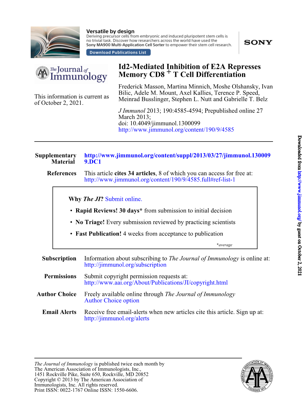 T Cell Differentiation + Memory CD8 Id2-Mediated Inhibition of E2A