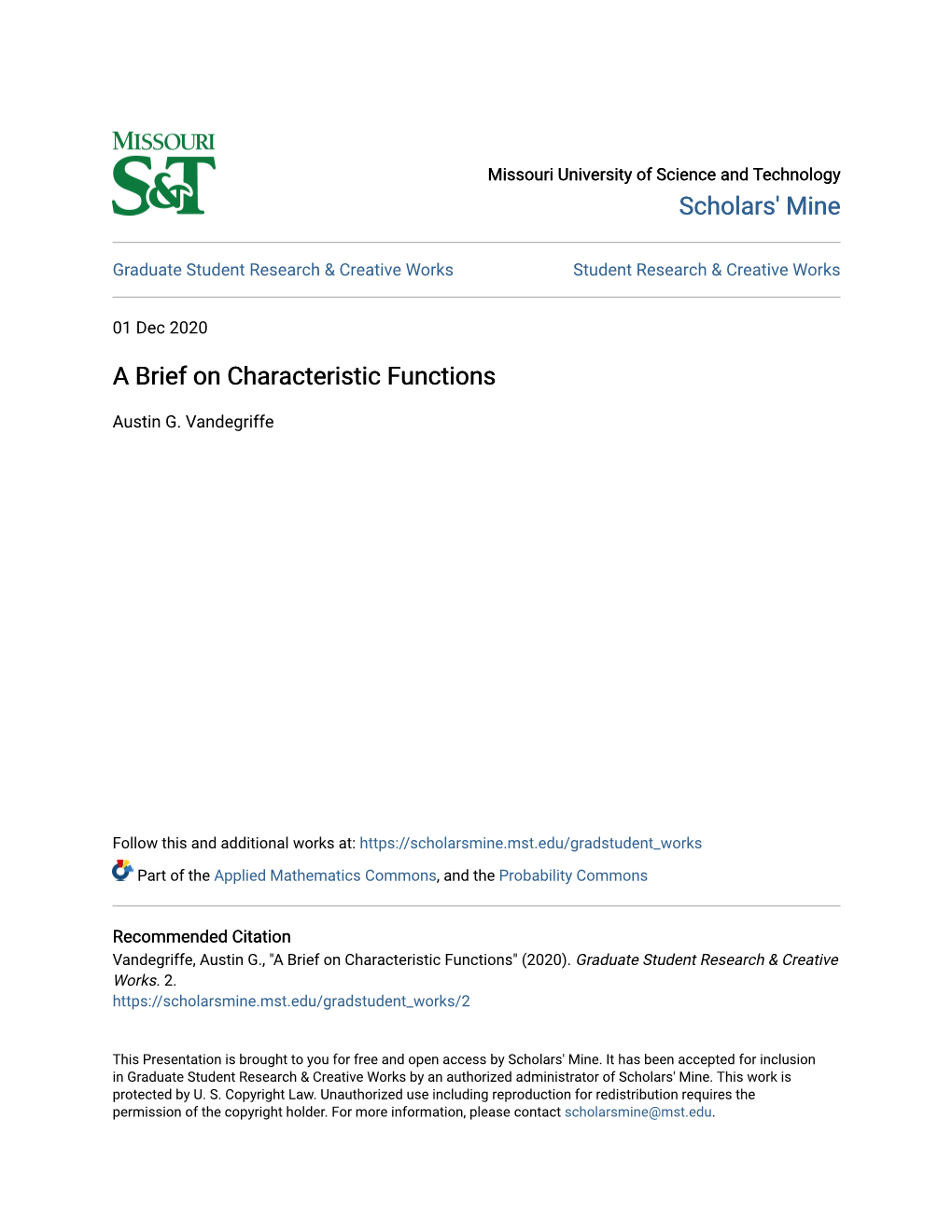 A Brief on Characteristic Functions