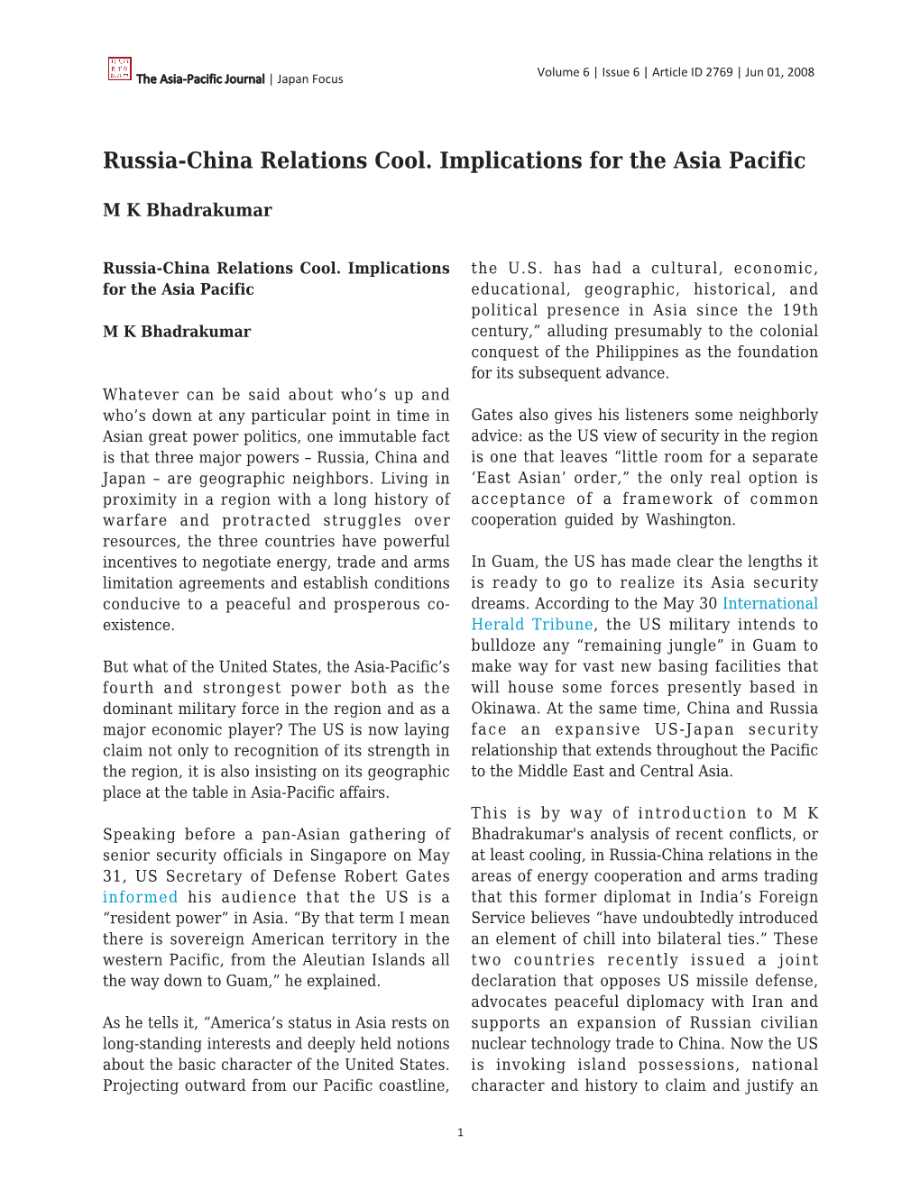 Russia-China Relations Cool. Implications for the Asia Pacific