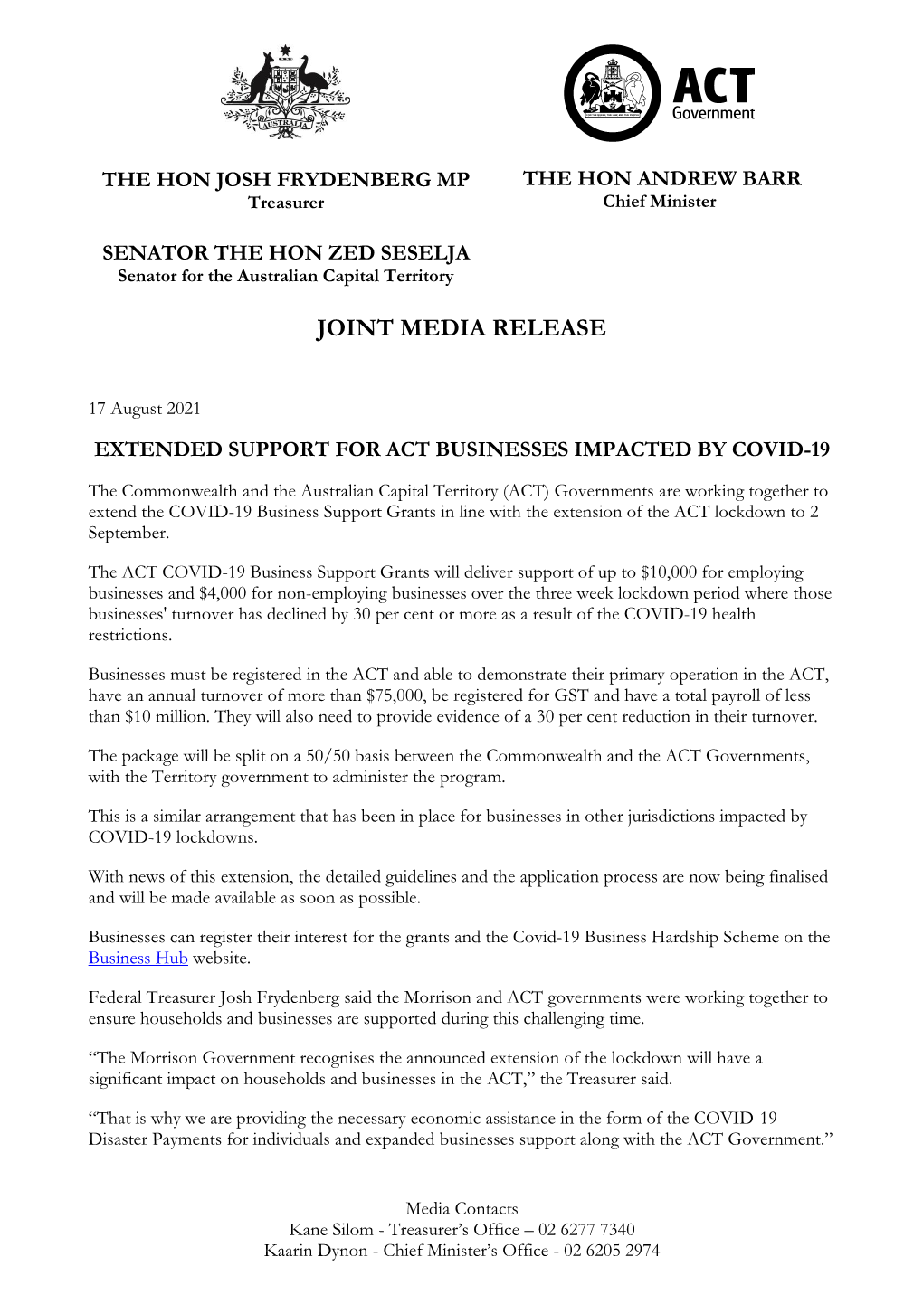 Treasurer Press Release