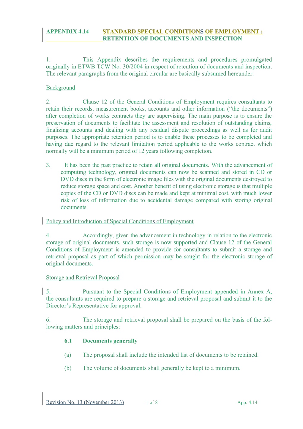 Appendix 4.14Standard Special Conditions of Employment