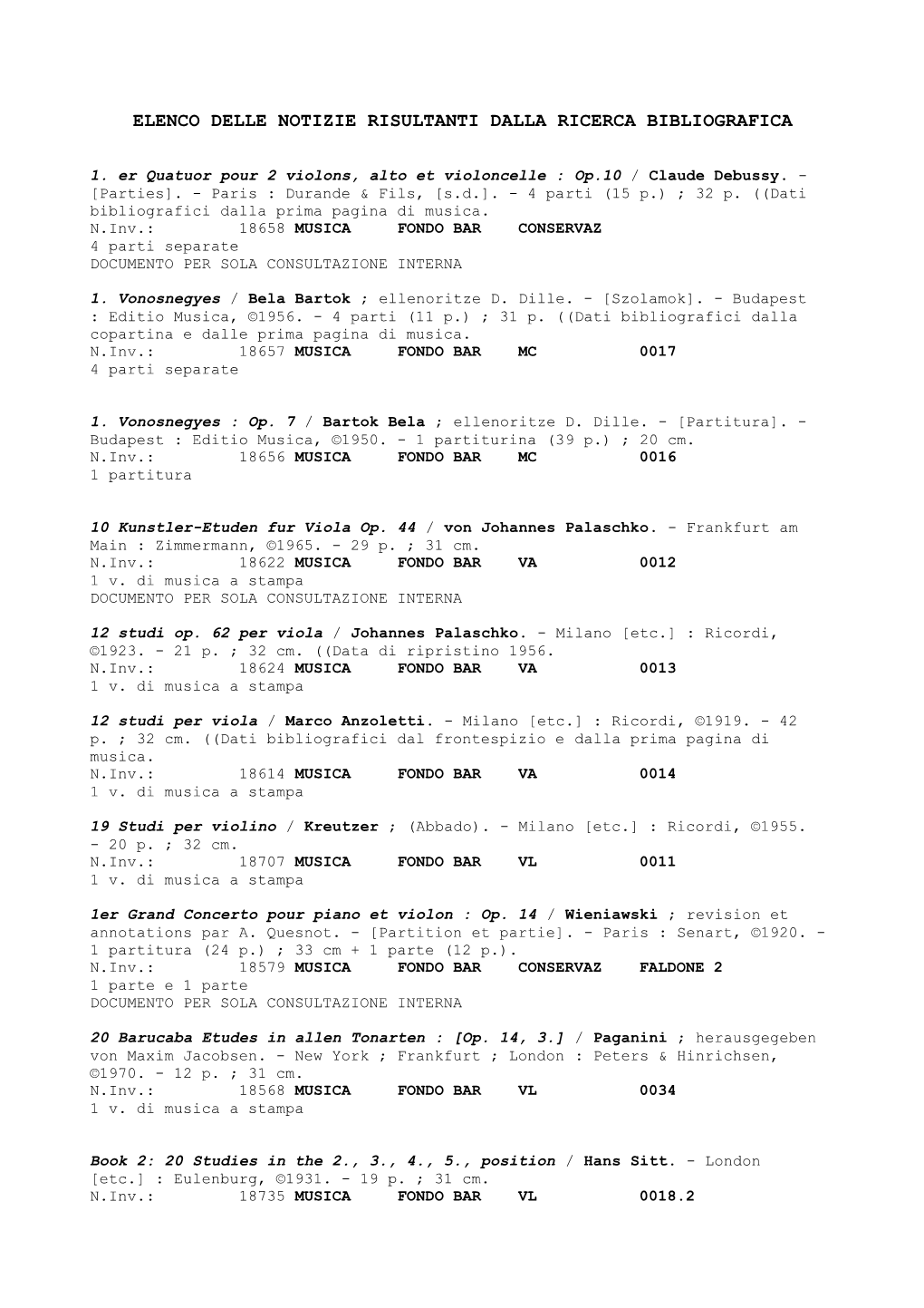 FONDO BAR CONSERVAZ 4 Parti Separate DOCUMENTO PER SOLA CONSULTAZIONE INTERNA