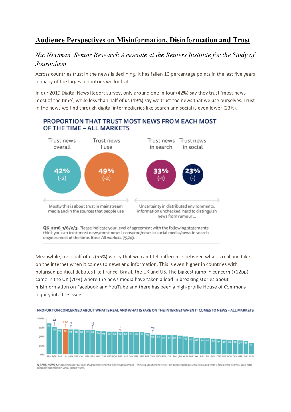 Audience Perspectives on Misinformation, Disinformation and Trust