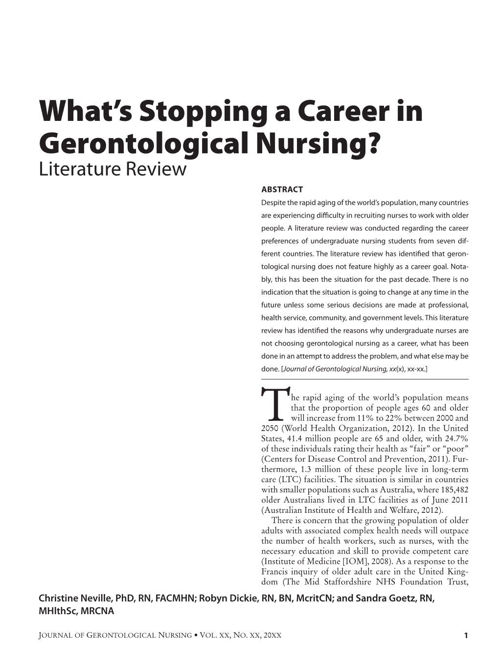 What's Stopping a Career in Gerontological Nursing?