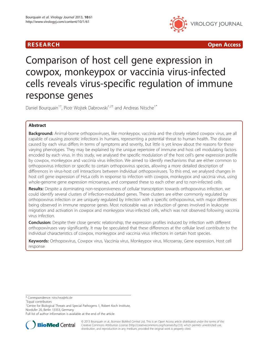 Comparison of Host Cell Gene Expression in Cowpox, Monkeypox Or Vaccinia Virus-Infected Cells Reveals Virus-Specific Regulation