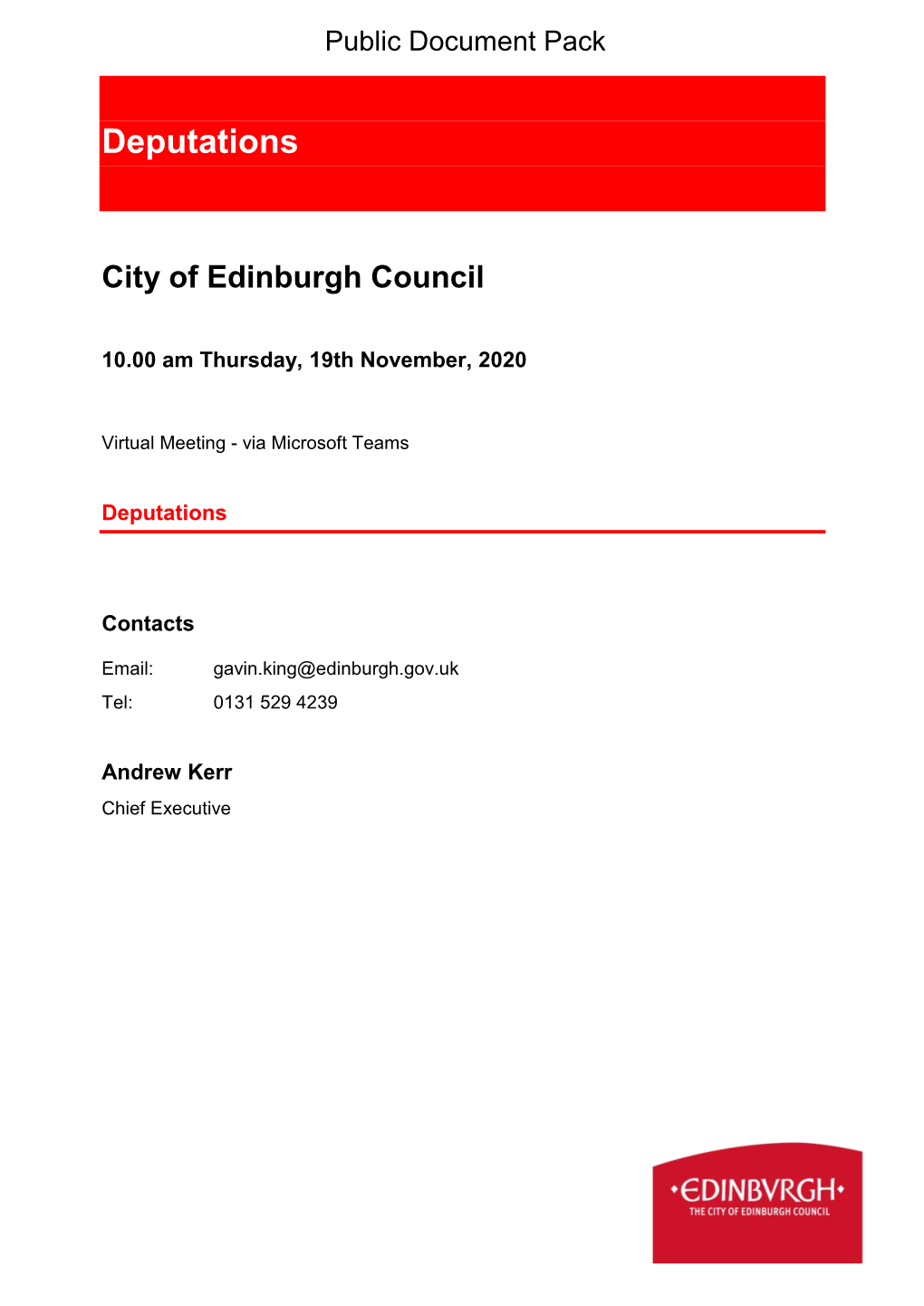 Deputations Agenda Supplement for City of Edinburgh Council, 19/11