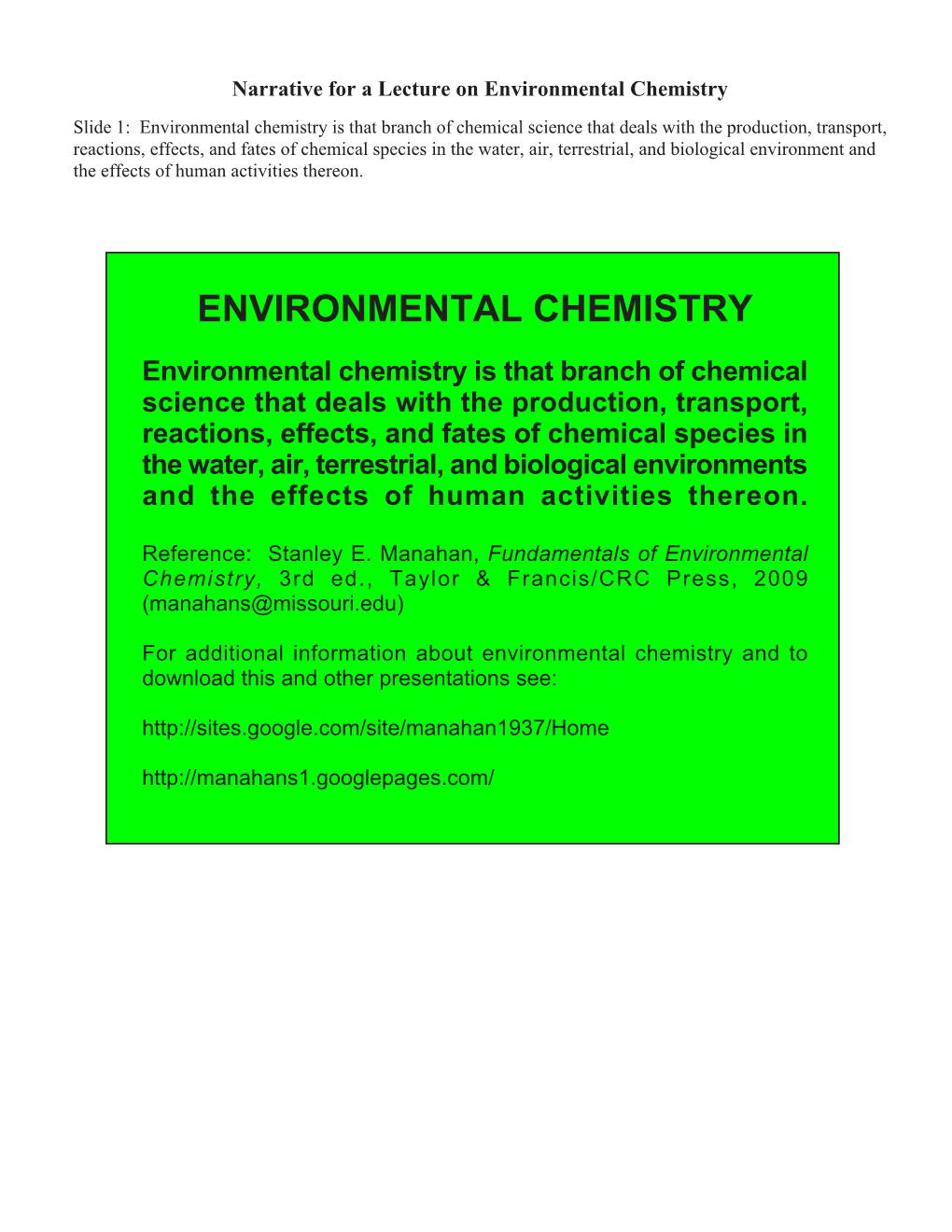 Environmental Chemistry