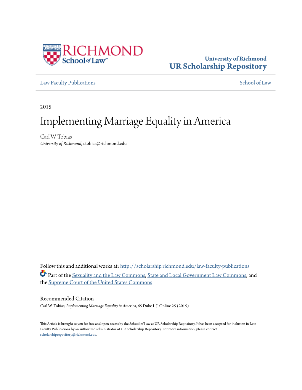 Implementing Marriage Equality in America Carl W