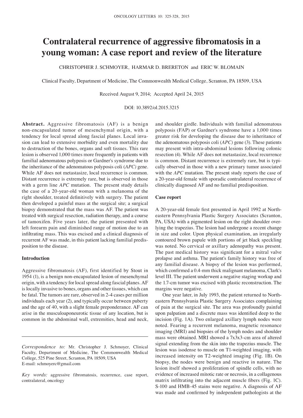 Contralateral Recurrence of Aggressive Fibromatosis in a Young Woman: a Case Report and Review of the Literature