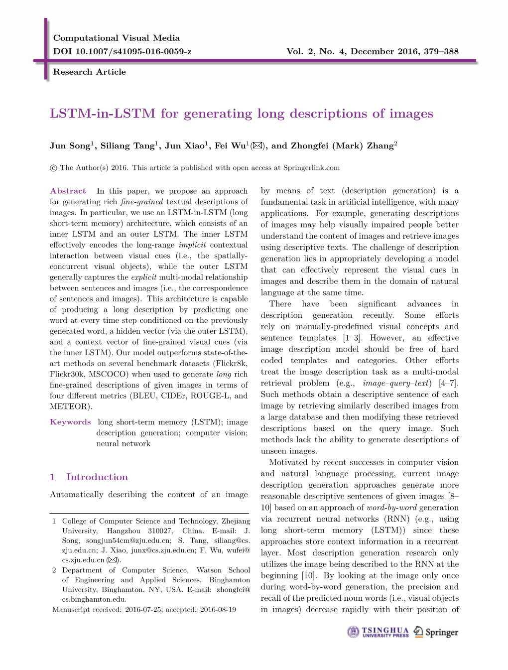 LSTM-In-LSTM for Generating Long Descriptions of Images