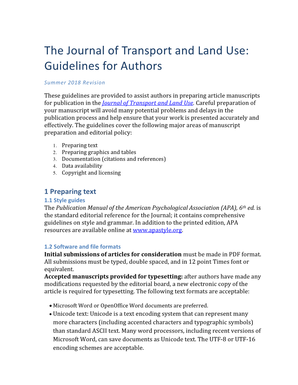 The Journal of Transport and Land Use: Guidelines for Authors