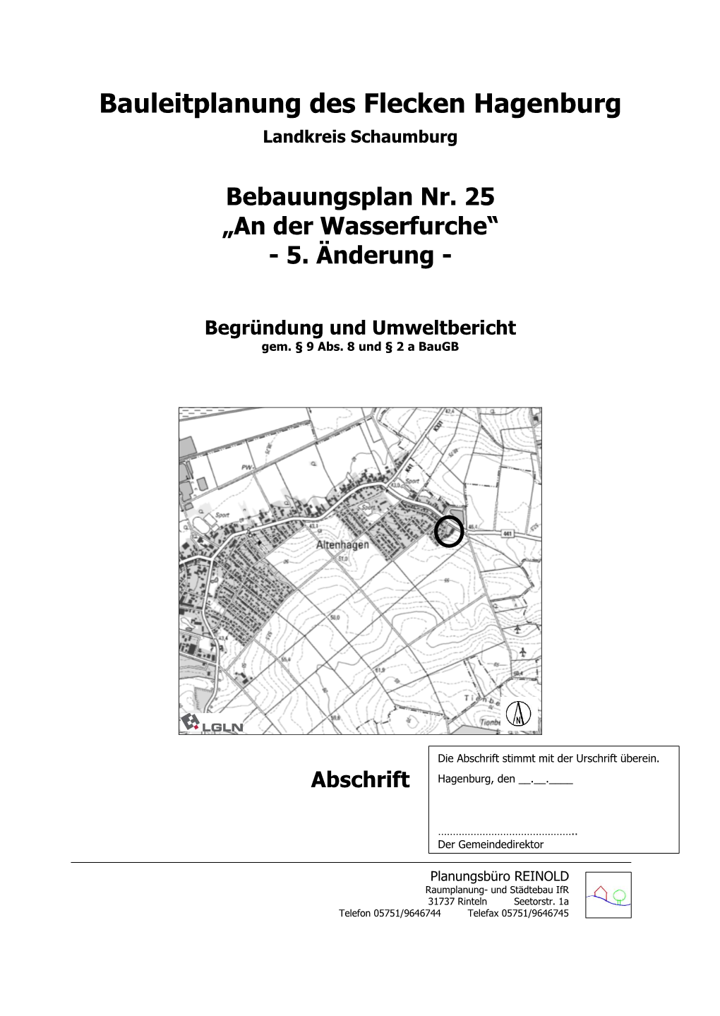 Bauleitplanung Des Flecken Hagenburg Landkreis Schaumburg