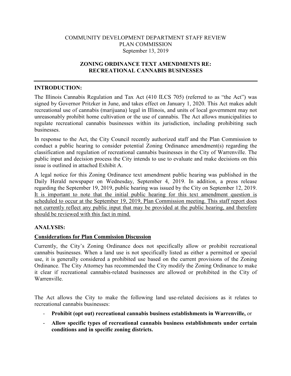 COMMUNITY DEVELOPMENT DEPARTMENT STAFF REVIEW PLAN COMMISSION September 13, 2019