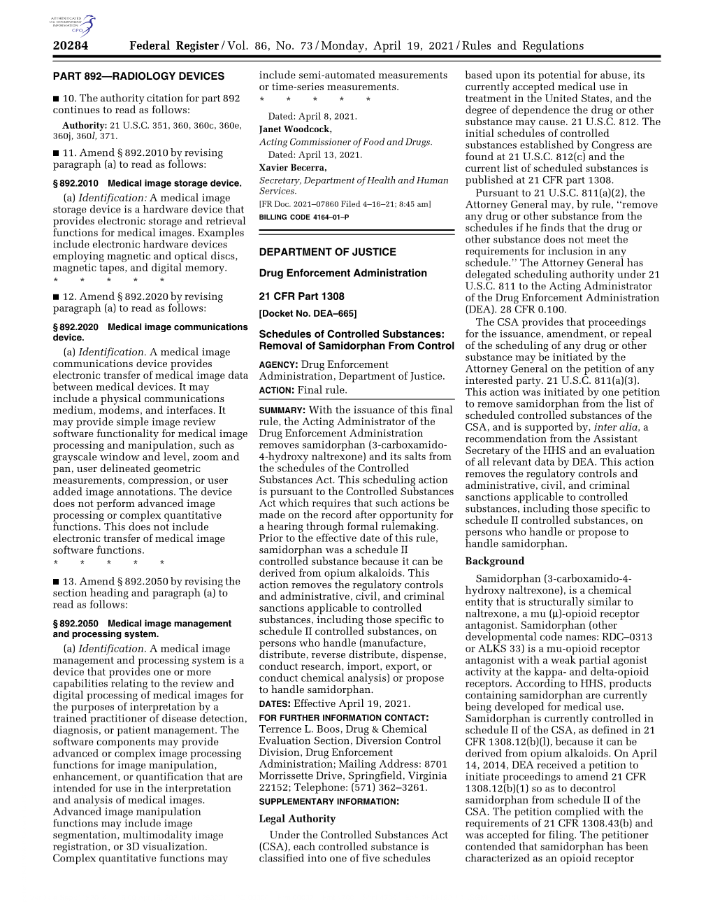 Federal Register/Vol. 86, No. 73/Monday, April 19, 2021/Rules