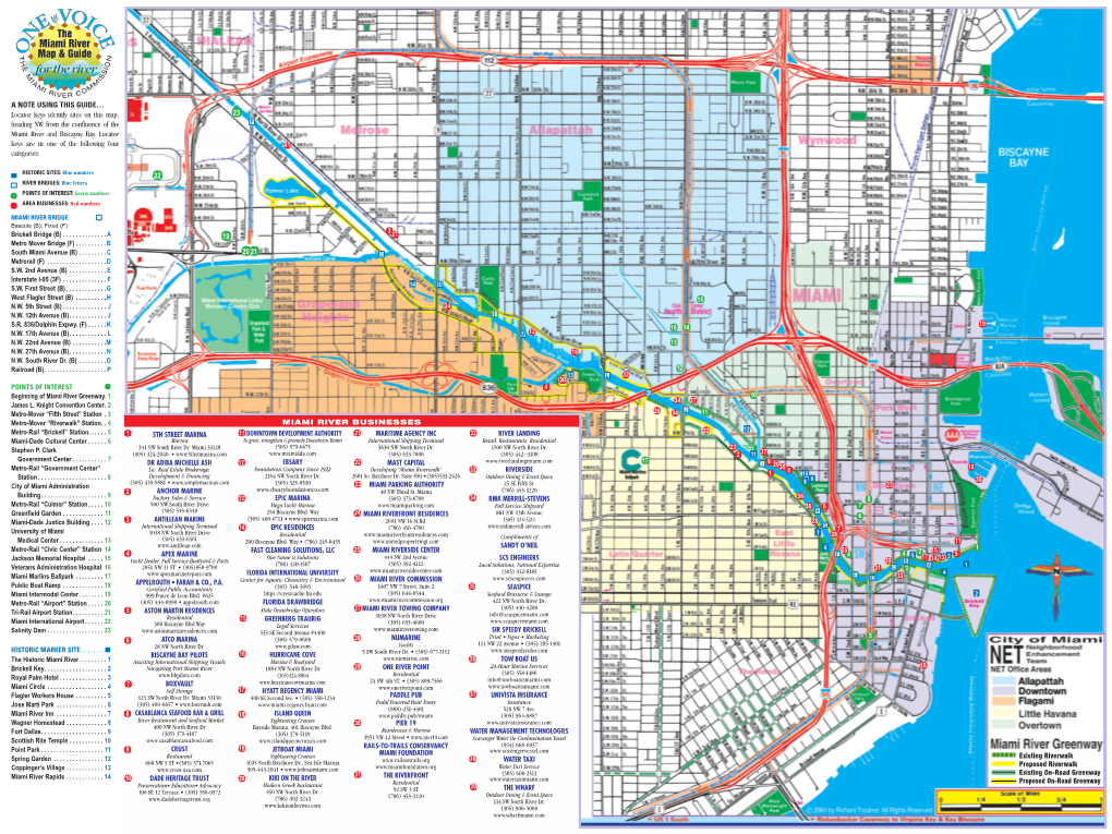 Locator Keys Identify Sites on This Map, 23 Heading NW from the Confluence of the P Miami River and Biscayne Bay